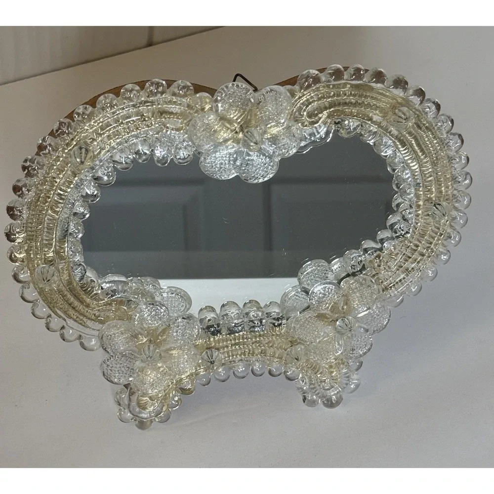 Vintage Venetian Style Murano Art Glass Mirror Tabletop Easel Back Italy 7x8 MCM